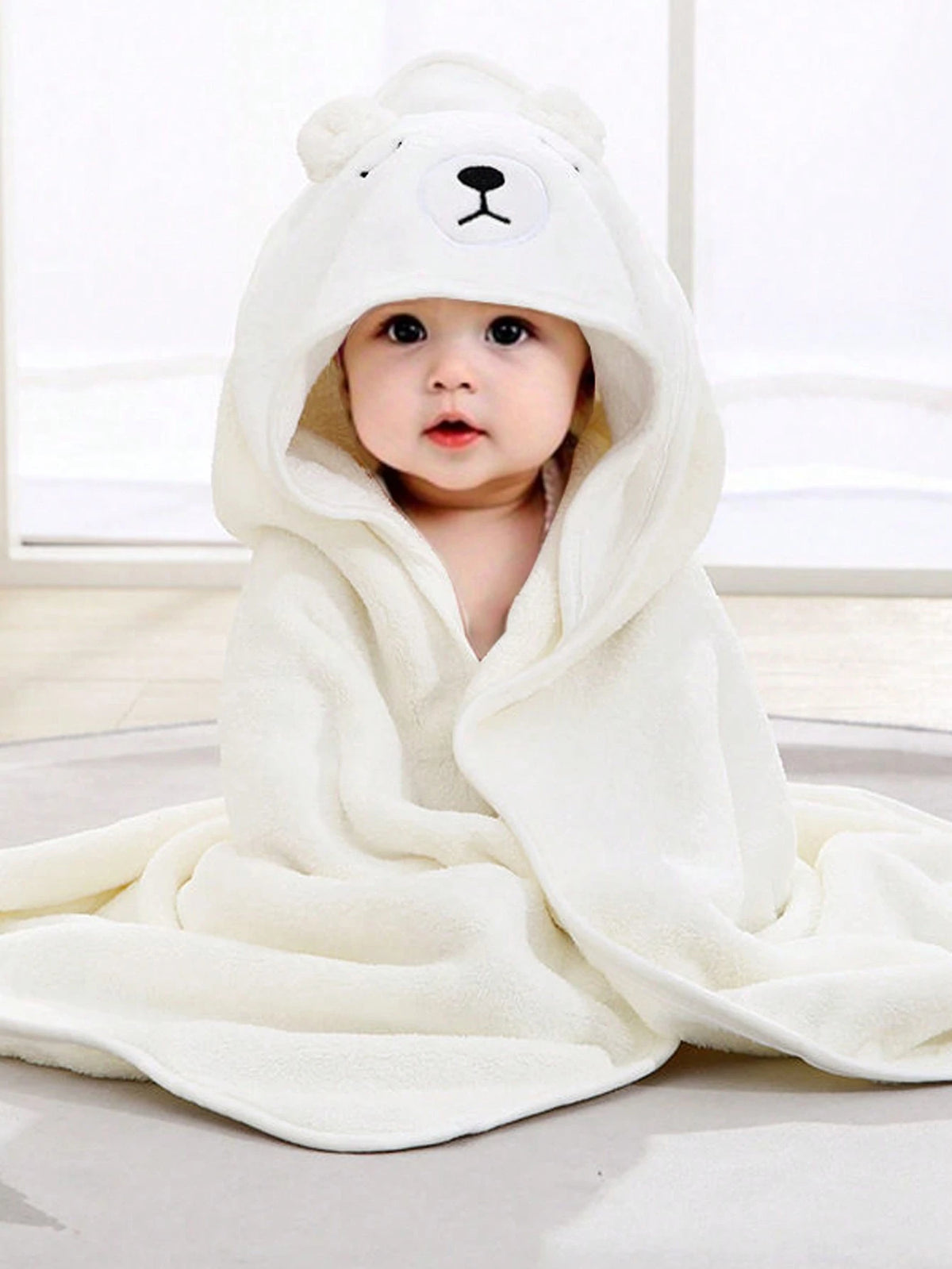 1pc Unisex Polyester Fabric Hooded Coral Fleece Soft & Quick Dry Bathrobes, Baby Blanket Wrap, Suitable For Bathroom, Beach, All Seasons, Size 80cm/31.5inch*80cm/31.5inch