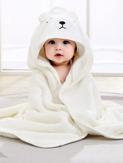 1pc Unisex Polyester Fabric Hooded Coral Fleece Soft & Quick Dry Bathrobes, Baby Blanket Wrap, Suitable For Bathroom, Beach, All Seasons, Size 80cm/31.5inch*80cm/31.5inch