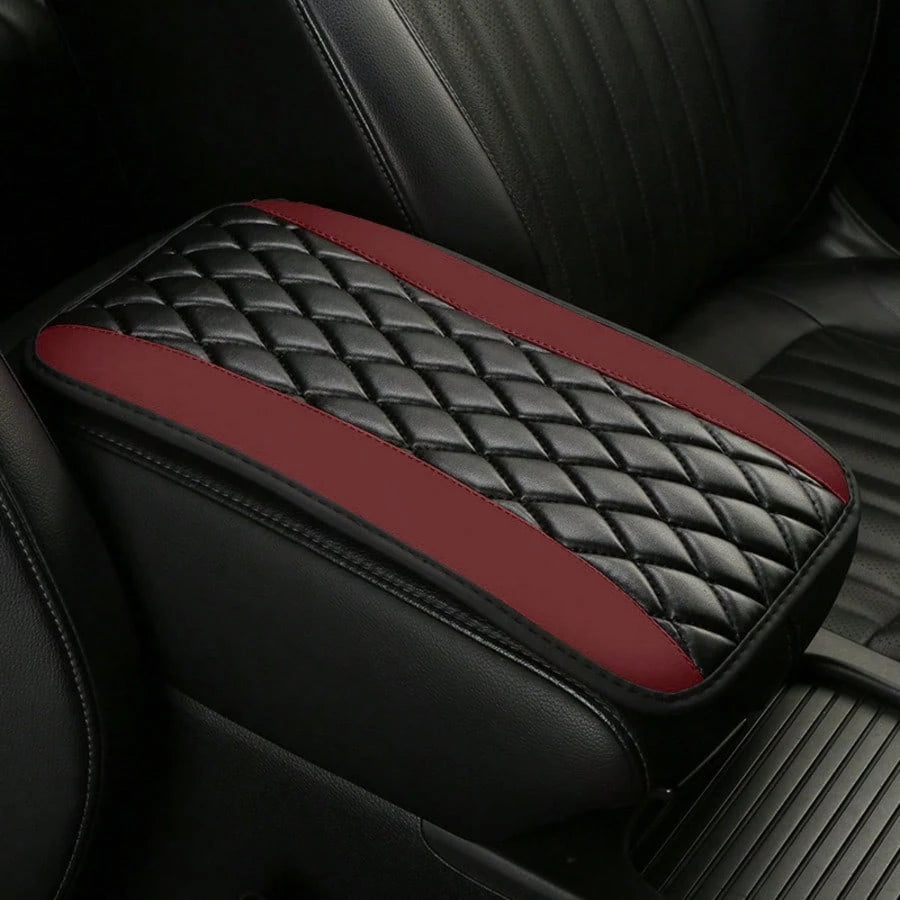 1pc Universal 4-Season Car Center Console Armrest Cover, PU Leather Embroidered Non-Slip Armrest Box Protector, Multi-Colors Available- Red, Black, Blue,, Beige, Purple, Burgundy, Green, Orange,Car A