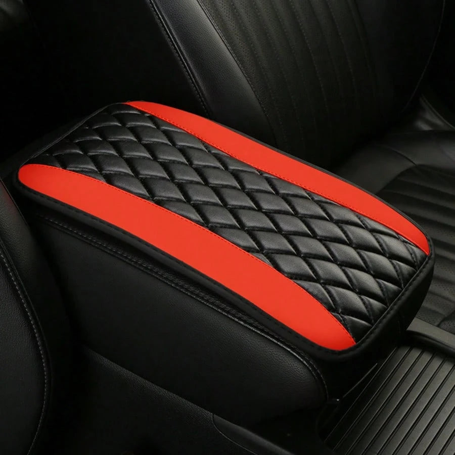1pc Universal 4-Season Car Center Console Armrest Cover, PU Leather Embroidered Non-Slip Armrest Box Protector, Multi-Colors Available- Red, Black, Blue,, Beige, Purple, Burgundy, Green, Orange,Car A