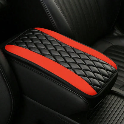 1pc Universal 4-Season Car Center Console Armrest Cover, PU Leather Embroidered Non-Slip Armrest Box Protector, Multi-Colors Available- Red, Black, Blue,, Beige, Purple, Burgundy, Green, Orange,Car A
