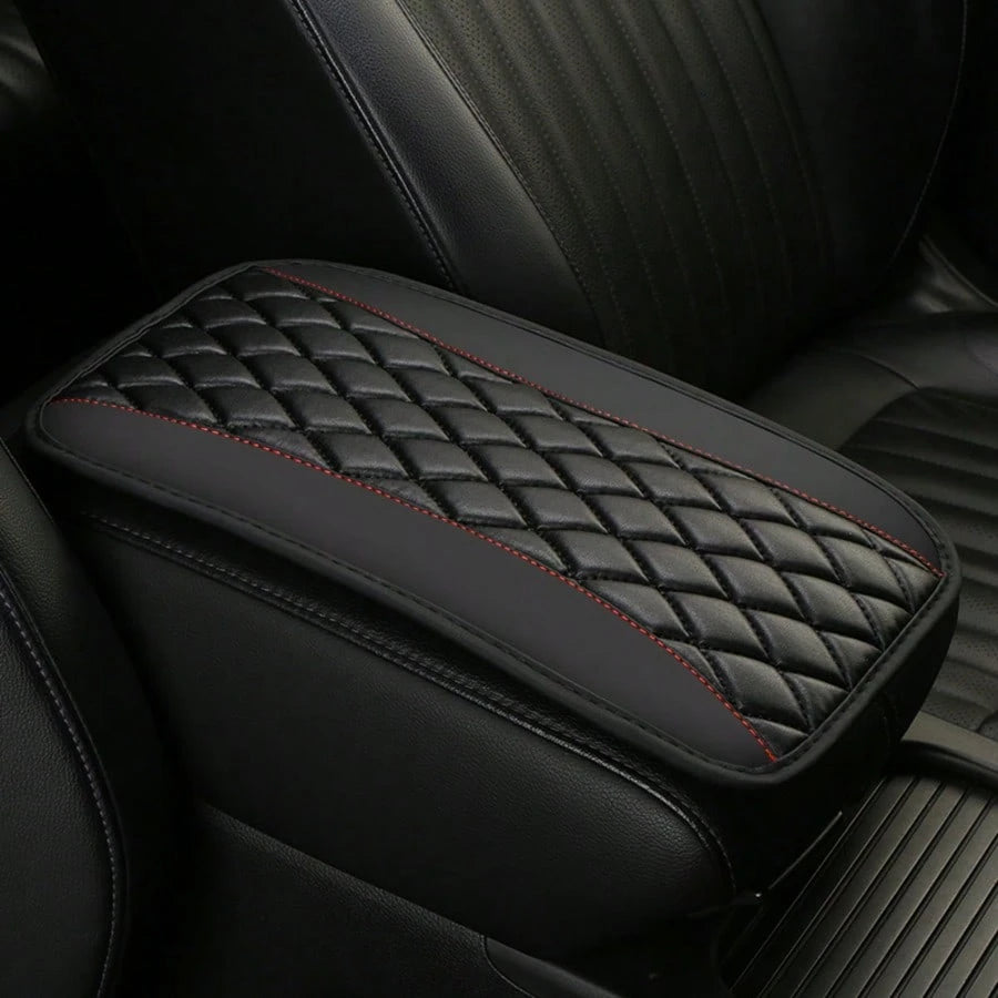 1pc Universal 4-Season Car Center Console Armrest Cover, PU Leather Embroidered Non-Slip Armrest Box Protector, Multi-Colors Available- Red, Black, Blue,, Beige, Purple, Burgundy, Green, Orange,Car A