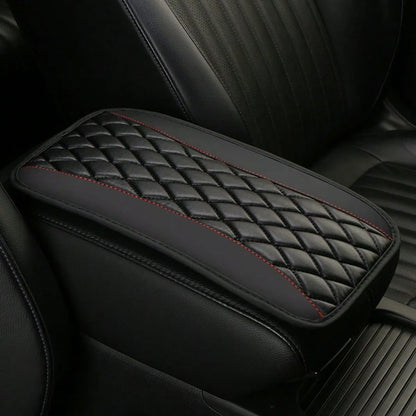 1pc Universal 4-Season Car Center Console Armrest Cover, PU Leather Embroidered Non-Slip Armrest Box Protector, Multi-Colors Available- Red, Black, Blue,, Beige, Purple, Burgundy, Green, Orange,Car A