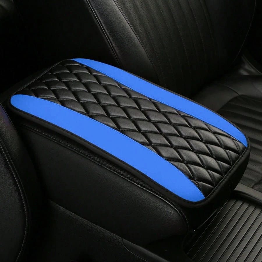 1pc Universal 4-Season Car Center Console Armrest Cover, PU Leather Embroidered Non-Slip Armrest Box Protector, Multi-Colors Available- Red, Black, Blue,, Beige, Purple, Burgundy, Green, Orange,Car A