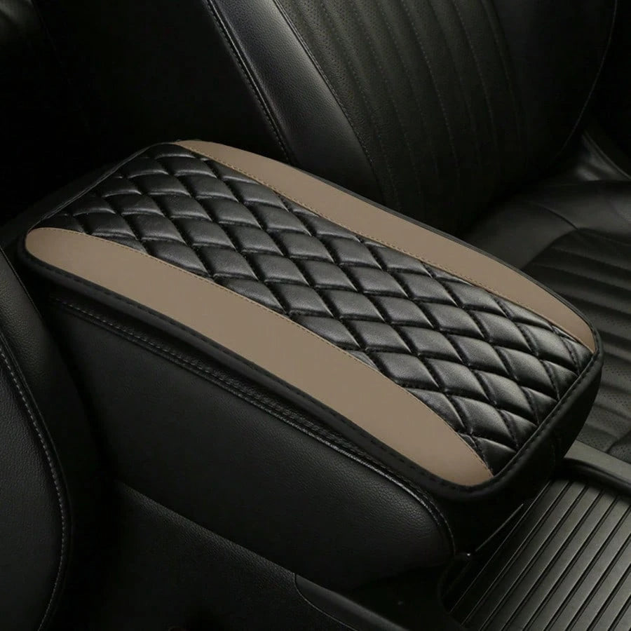 1pc Universal 4-Season Car Center Console Armrest Cover, PU Leather Embroidered Non-Slip Armrest Box Protector, Multi-Colors Available- Red, Black, Blue,, Beige, Purple, Burgundy, Green, Orange,Car A