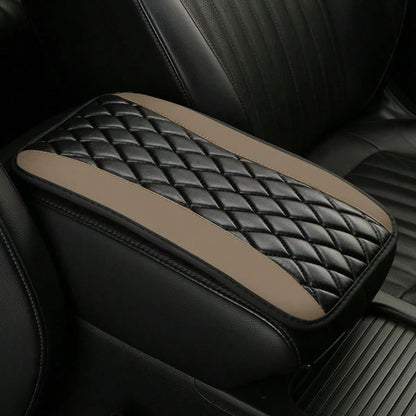 1pc Universal 4-Season Car Center Console Armrest Cover, PU Leather Embroidered Non-Slip Armrest Box Protector, Multi-Colors Available- Red, Black, Blue,, Beige, Purple, Burgundy, Green, Orange,Car A