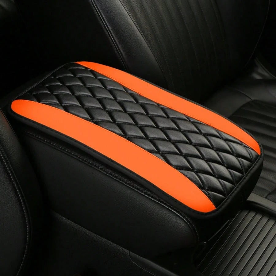 1pc Universal 4-Season Car Center Console Armrest Cover, PU Leather Embroidered Non-Slip Armrest Box Protector, Multi-Colors Available- Red, Black, Blue,, Beige, Purple, Burgundy, Green, Orange,Car A