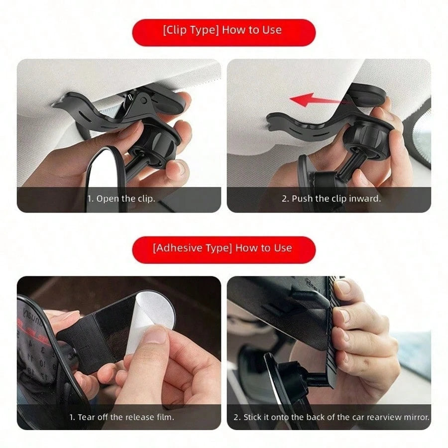 1pc Universal Car Rearview Mirror Wide Angle Auxiliary Mirror, Clip-On Baby & Pet Observation Mirror, Back Seat Interior Safety Accessory (Black)