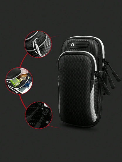 1pc Universal Waterproof Phone Arm Bag, Dual-Layer Zipper Design: Men's Outdoor Sports Arm Bag- Adjustable Shoulder Strap, Suitable For Running, Hiking, Cycling And More Sports! Safely Store Your Pho