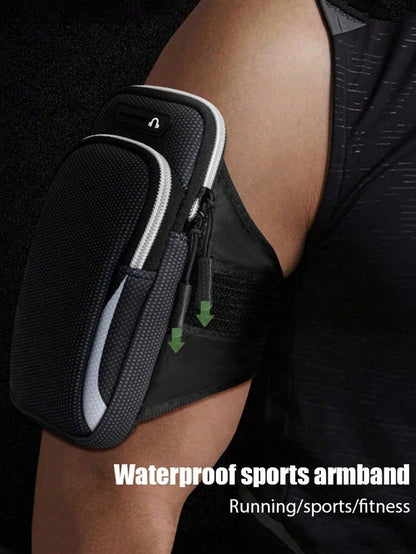 1pc Universal Waterproof Phone Arm Bag, Dual-Layer Zipper Design: Men's Outdoor Sports Arm Bag- Adjustable Shoulder Strap, Suitable For Running, Hiking, Cycling And More Sports! Safely Store Your Pho