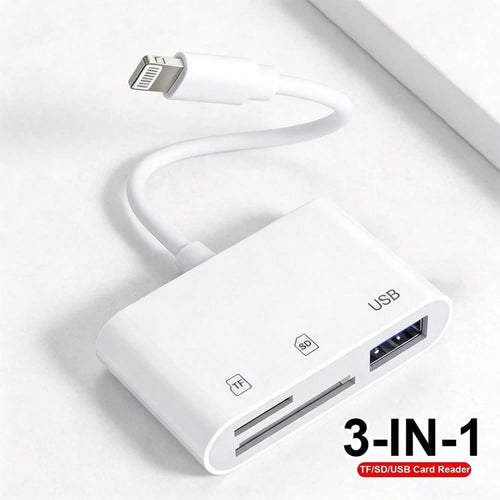 1pc USB C/Lightning 3-In-1 Card Reader, OTG 3.0 SD/TF/USB Flash Drive Adapter, Compatible With Type-C Laptops/Phones, Compatible With Iphone 17 Pro Max/17 Pro/17/Air/16/15/14/13/12/11, S25/S24/S23/S22