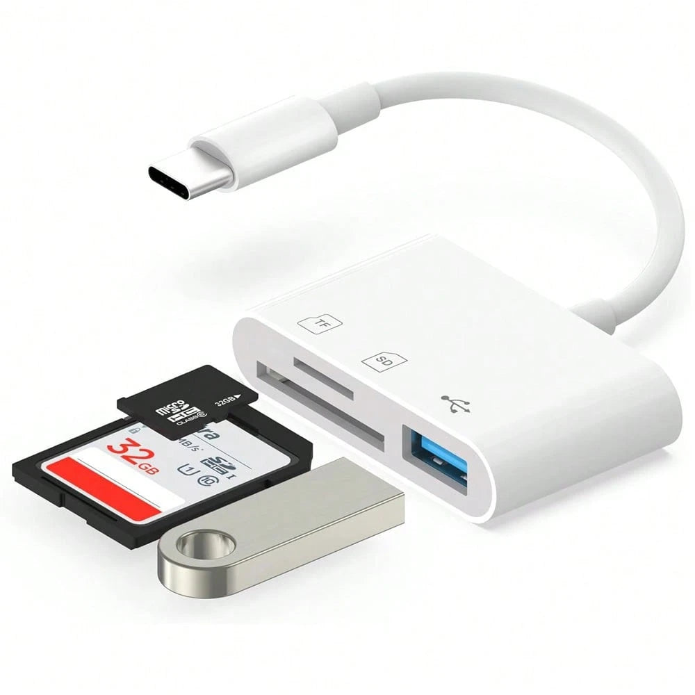 1pc USB C/Lightning 3-In-1 Card Reader, OTG 3.0 SD/TF/USB Flash Drive Adapter, Compatible With Type-C Laptops/Phones, Compatible With Iphone 17 Pro Max/17 Pro/17/Air/16/15/14/13/12/11, S25/S24/S23/S22