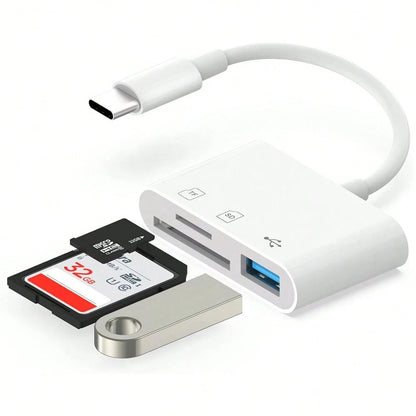 1pc USB C/Lightning 3-In-1 Card Reader, OTG 3.0 SD/TF/USB Flash Drive Adapter, Compatible With Type-C Laptops/Phones, Compatible With Iphone 17 Pro Max/17 Pro/17/Air/16/15/14/13/12/11, S25/S24/S23/S22