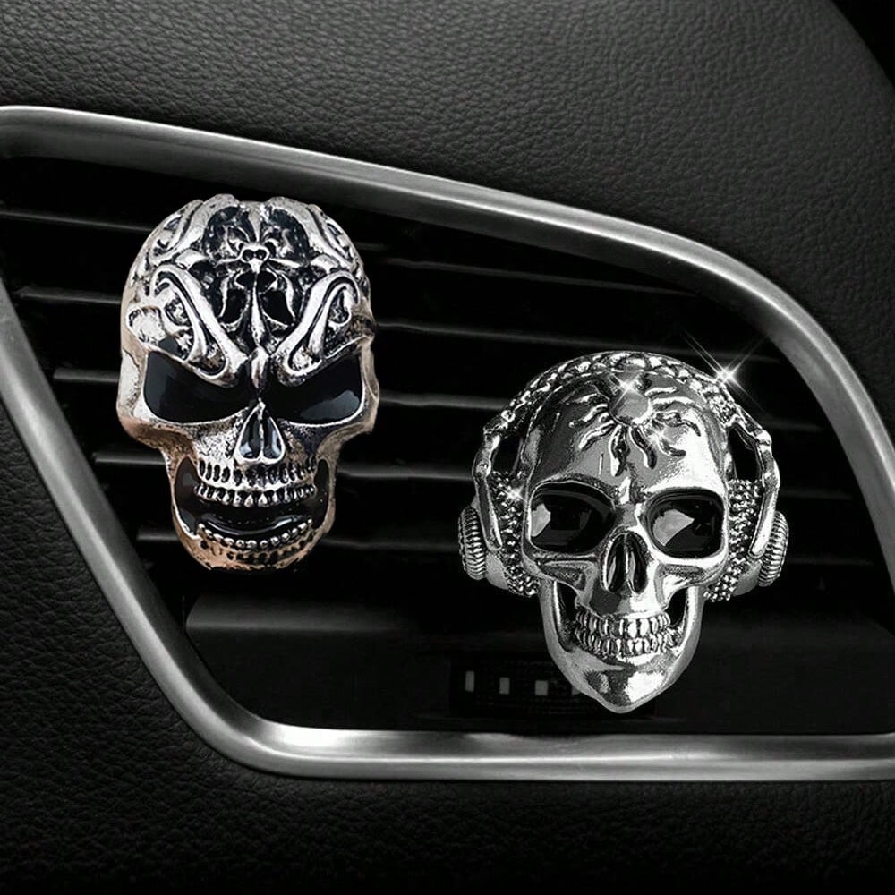 1pc Vintage Alloy Skull Car Air Freshener Clip For Car Air Vent, Car Perfume Decoration, Car Interior Ornament