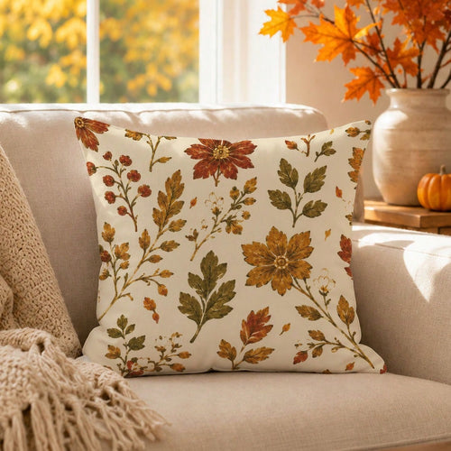 1pc Vintage Autumn Botanical Floral Cushion Cover, Single-Sided Printed Peach Skin Velvet Polyester Material, 45*45CM/18*18inch Pillowcase Suitable For Room Decor, Modern Minimalist Sofa Living Room D