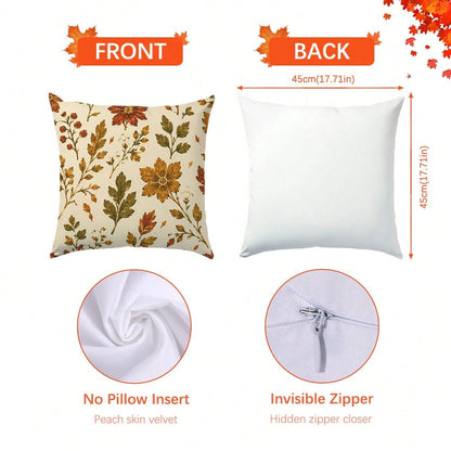 1pc Vintage Autumn Botanical Floral Cushion Cover, Single-Sided Printed Peach Skin Velvet Polyester Material, 45*45CM/18*18inch Pillowcase Suitable For Room Decor, Modern Minimalist Sofa Living Room D
