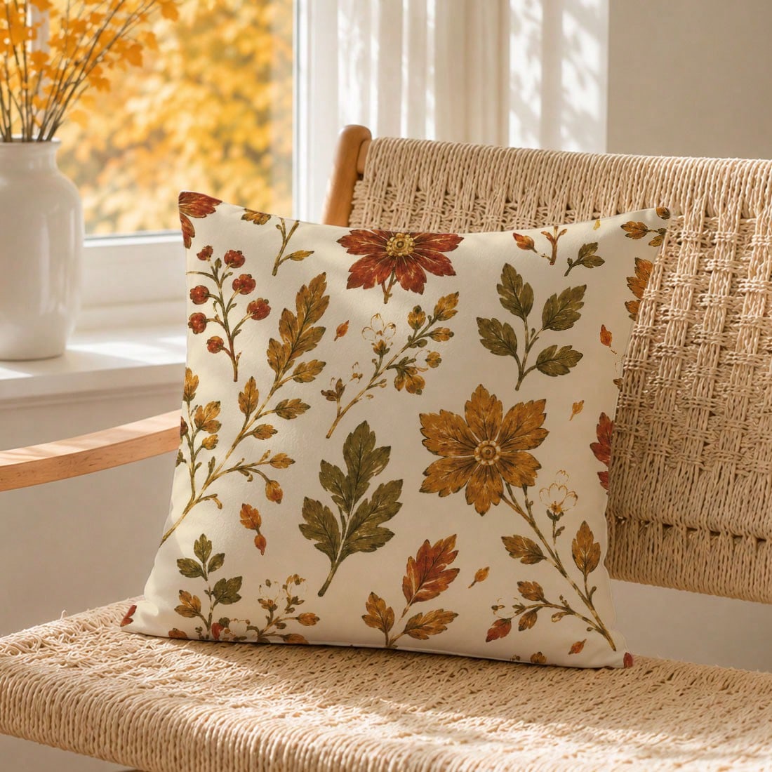 1pc Vintage Autumn Botanical Floral Cushion Cover, Single-Sided Printed Peach Skin Velvet Polyester Material, 45*45CM/18*18inch Pillowcase Suitable For Room Decor, Modern Minimalist Sofa Living Room D