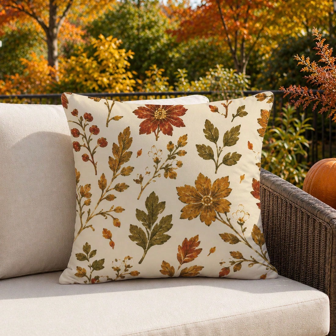 1pc Vintage Autumn Botanical Floral Cushion Cover, Single-Sided Printed Peach Skin Velvet Polyester Material, 45*45CM/18*18inch Pillowcase Suitable For Room Decor, Modern Minimalist Sofa Living Room D