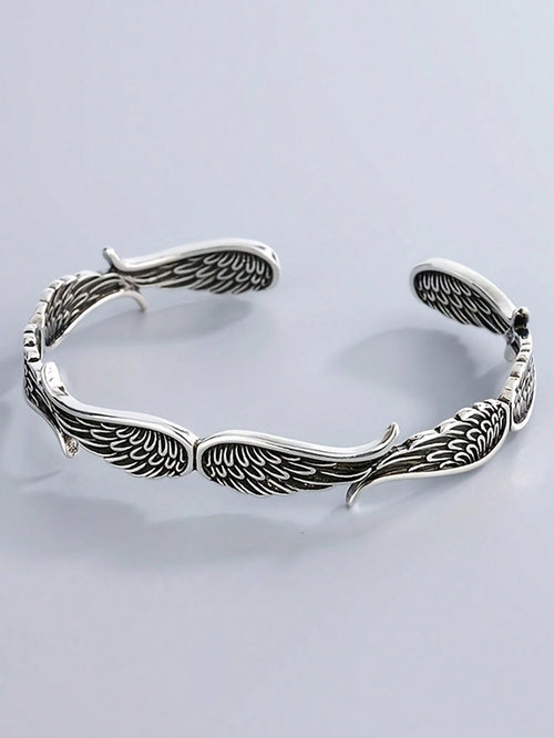 1pc Vintage Classic Adjustable Angel Wings Bangle For Men, Fashionable Casual Feather Design Jewelry Bracelet, Suitable For Men's Daily Wear