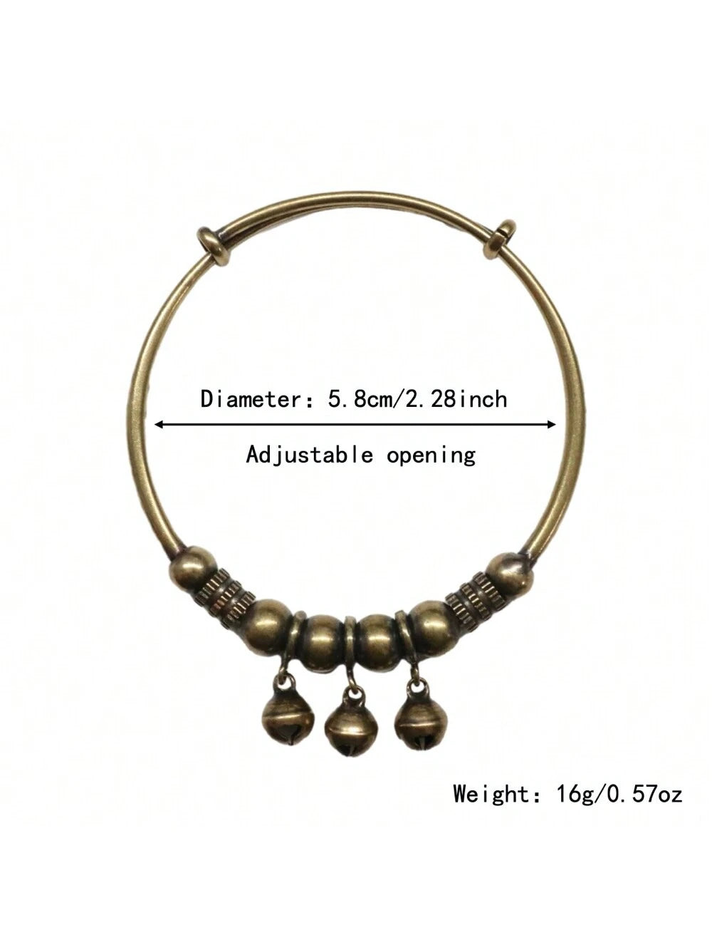 1pc Vintage Copper Alloy Elegant Bell Bracelet, Crafted Meticulously With Classic Design, Adjustable Push-Pull Mechanism, Perfect Retro Gift For Women, Ideal For Holidays And Birthdays
