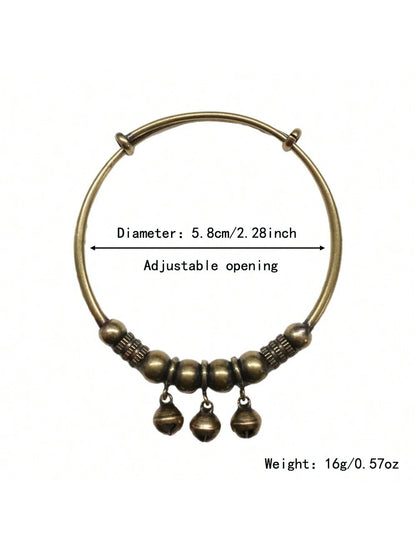 1pc Vintage Copper Alloy Elegant Bell Bracelet, Crafted Meticulously With Classic Design, Adjustable Push-Pull Mechanism, Perfect Retro Gift For Women, Ideal For Holidays And Birthdays