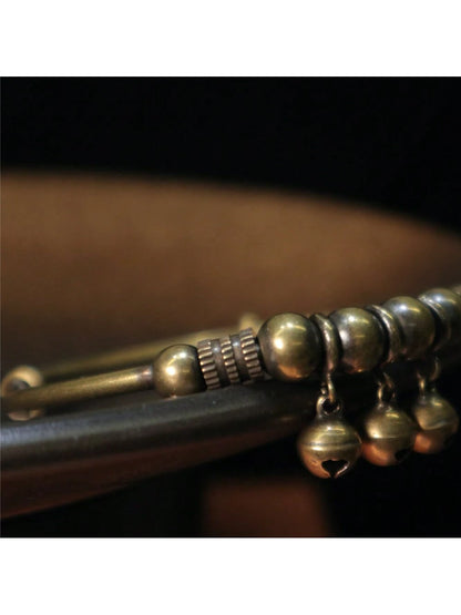1pc Vintage Copper Alloy Elegant Bell Bracelet, Crafted Meticulously With Classic Design, Adjustable Push-Pull Mechanism, Perfect Retro Gift For Women, Ideal For Holidays And Birthdays