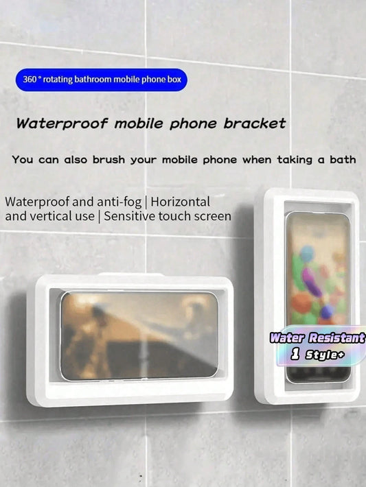 1PC Wall Mounted Anti Fog Touch Screen Rotatable Waterproof Phone Case For Bathroom Shower White Bathroom Accessory Smartphone Dry Box Water Resistant Cellphone Protector Home Essential Travel Must Ha