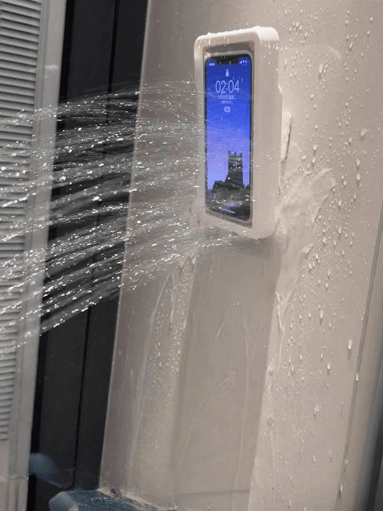 1PC Wall Mounted Anti Fog Touch Screen Rotatable Waterproof Phone Case For Bathroom Shower White Bathroom Accessory Smartphone Dry Box Water Resistant Cellphone Protector Home Essential Travel Must Ha
