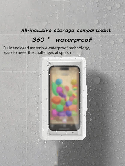 1PC Wall Mounted Anti Fog Touch Screen Rotatable Waterproof Phone Case For Bathroom Shower White Bathroom Accessory Smartphone Dry Box Water Resistant Cellphone Protector Home Essential Travel Must Ha
