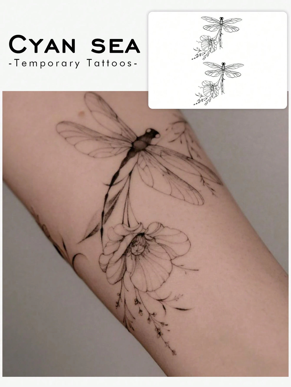 1pc Washable Temporary Tattoo Sticker, PVC Dragonfly & Floral Pattern, Waterproof & Sweat Proof, Suitable For Daily Use By Followers