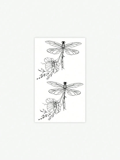 1pc Washable Temporary Tattoo Sticker, PVC Dragonfly & Floral Pattern, Waterproof & Sweat Proof, Suitable For Daily Use By Followers