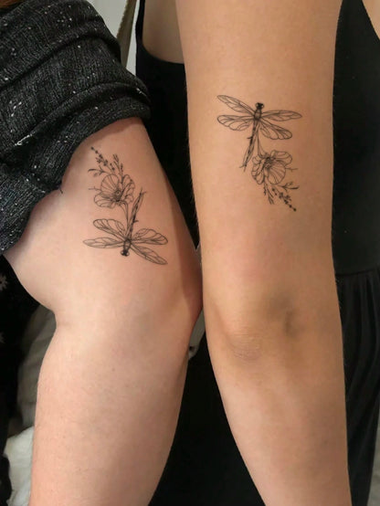 1pc Washable Temporary Tattoo Sticker, PVC Dragonfly & Floral Pattern, Waterproof & Sweat Proof, Suitable For Daily Use By Followers