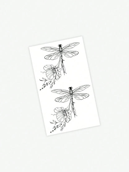 1pc Washable Temporary Tattoo Sticker, PVC Dragonfly & Floral Pattern, Waterproof & Sweat Proof, Suitable For Daily Use By Followers