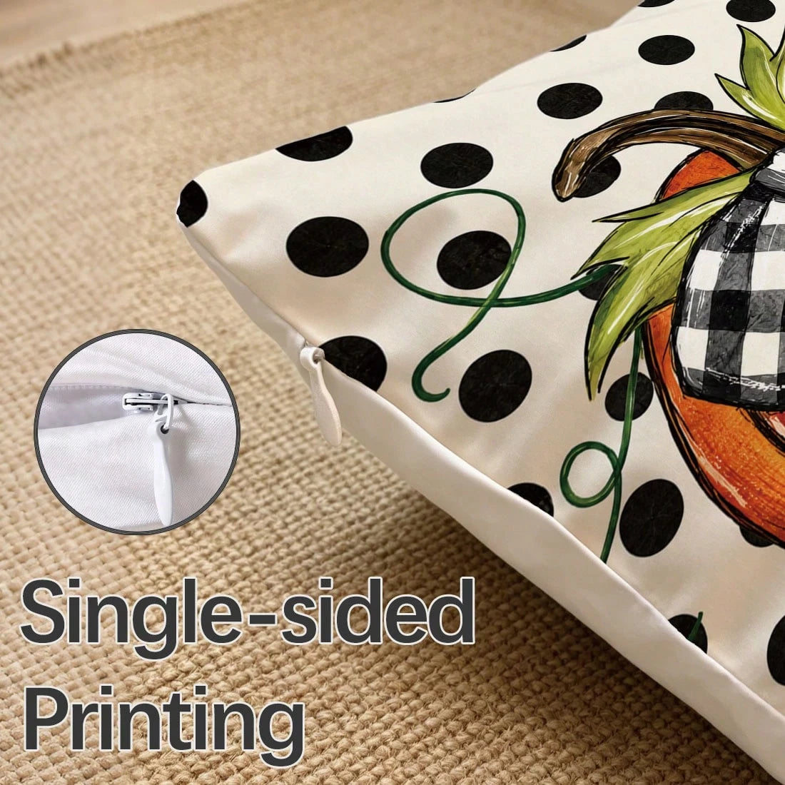 1pc Watercolor Orange Pumpkin Plaid Bow Polka Dot Autumn Harvest Print Pillow Case [Pillow Insert Not Included], 40*40cm/45*45cm/50*50cm, [Single-Sided Print] Made Of Polyester Material Caramel Orange