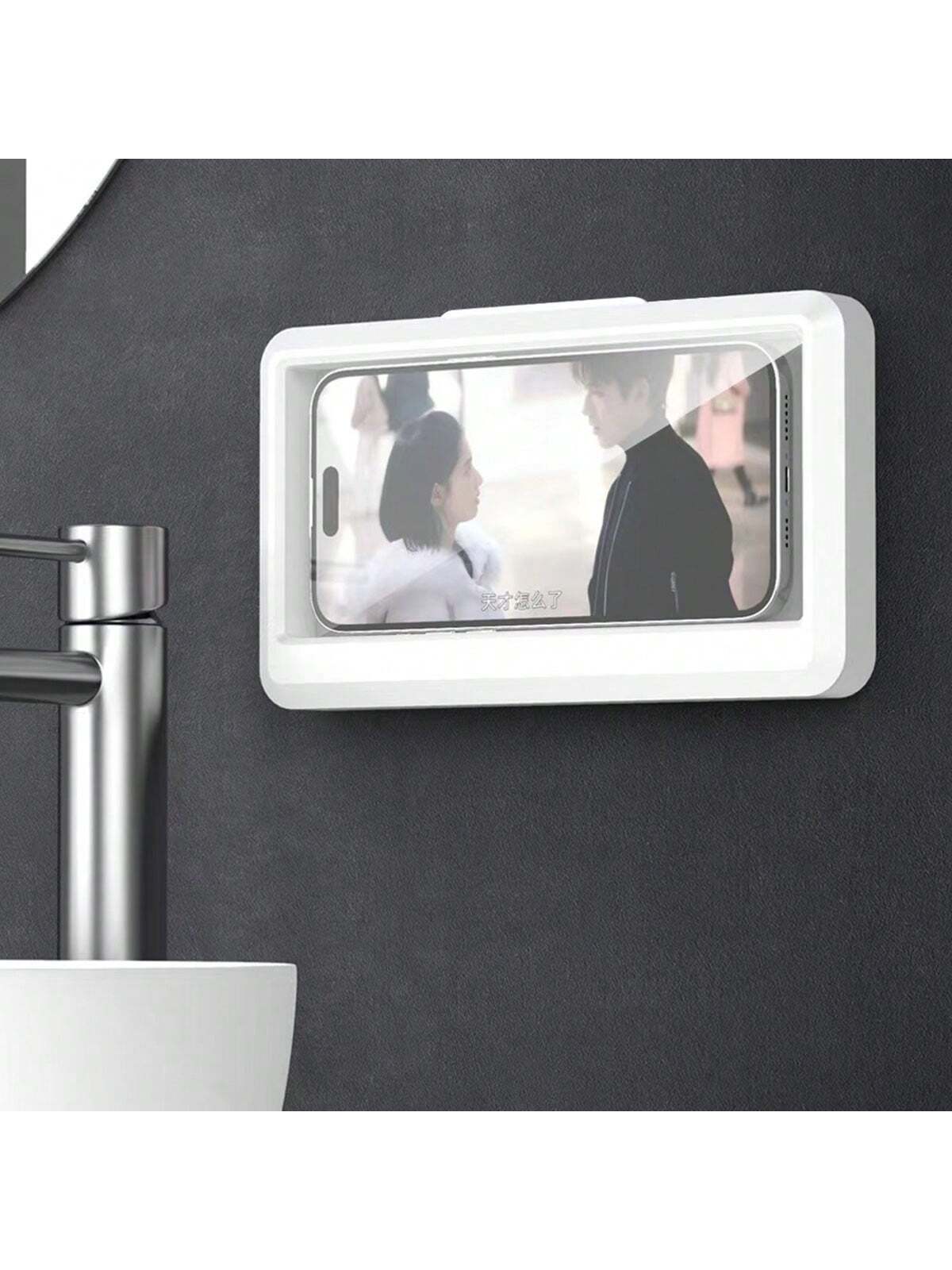 1pc Waterproof And Anti-Fog Bathroom/Kitchen Mobile Phone Holder, Wall Mounted, No Drilling Required Bathroom Storage Bathroom Accessories Bathroom Tools Bathroom Accessories