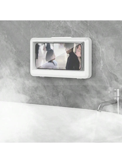 1pc Waterproof And Anti-Fog Bathroom/Kitchen Mobile Phone Holder, Wall Mounted, No Drilling Required Bathroom Storage Bathroom Accessories Bathroom Tools Bathroom Accessories