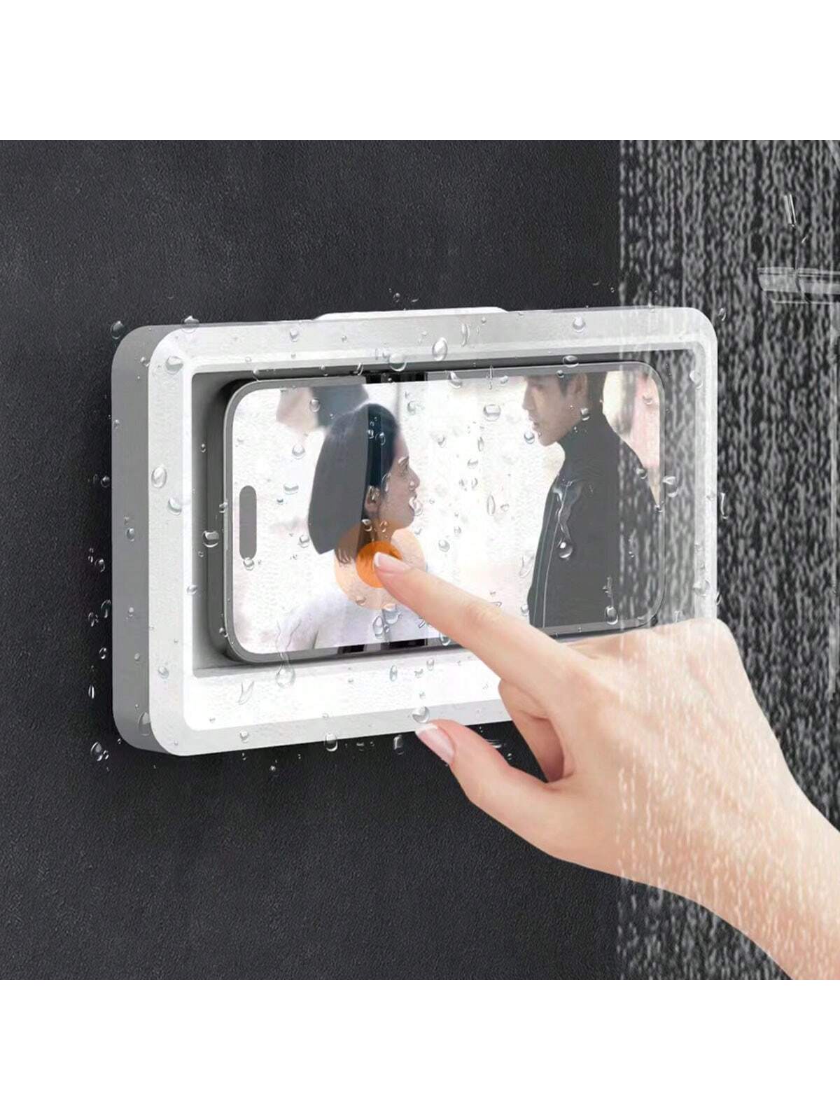 1pc Waterproof And Anti-Fog Bathroom/Kitchen Mobile Phone Holder, Wall Mounted, No Drilling Required Bathroom Storage Bathroom Accessories Bathroom Tools Bathroom Accessories