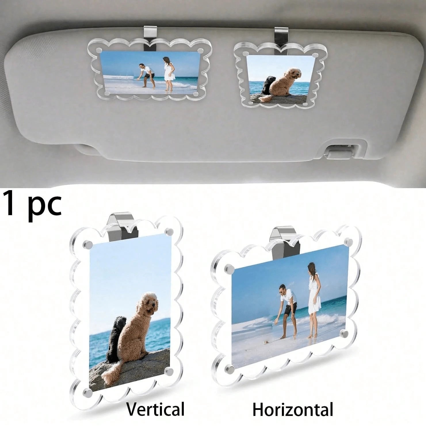 1pc Wavy Edge Acrylic Car Sun Visor Photo Clip, Universal Transparent Photo Frame Holder, Vertical & Horizontal Dual Use Sun Visor Photo Display, Valentine's Day Couple Lovers Gift, Pet Family Memoria