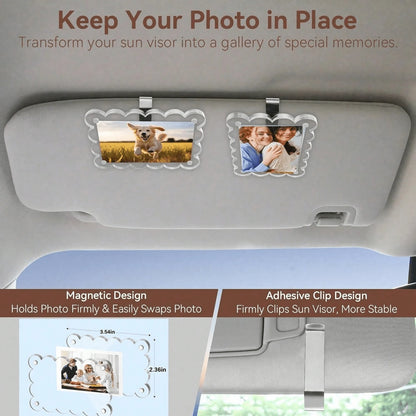1pc Wavy Edge Acrylic Car Sun Visor Photo Clip, Universal Transparent Photo Frame Holder, Vertical & Horizontal Dual Use Sun Visor Photo Display, Valentine's Day Couple Lovers Gift, Pet Family Memoria