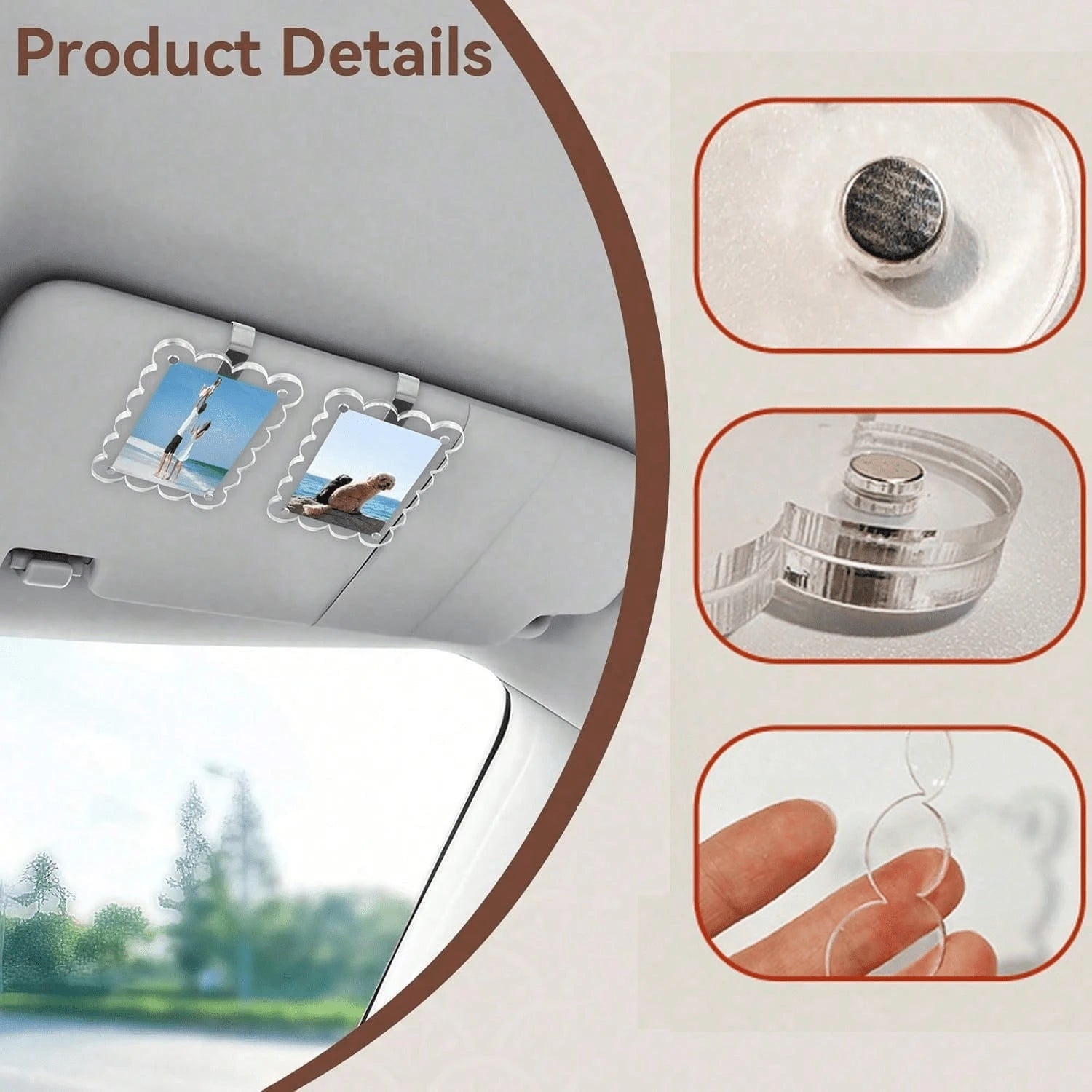 1pc Wavy Edge Acrylic Car Sun Visor Photo Clip, Universal Transparent Photo Frame Holder, Vertical & Horizontal Dual Use Sun Visor Photo Display, Valentine's Day Couple Lovers Gift, Pet Family Memoria