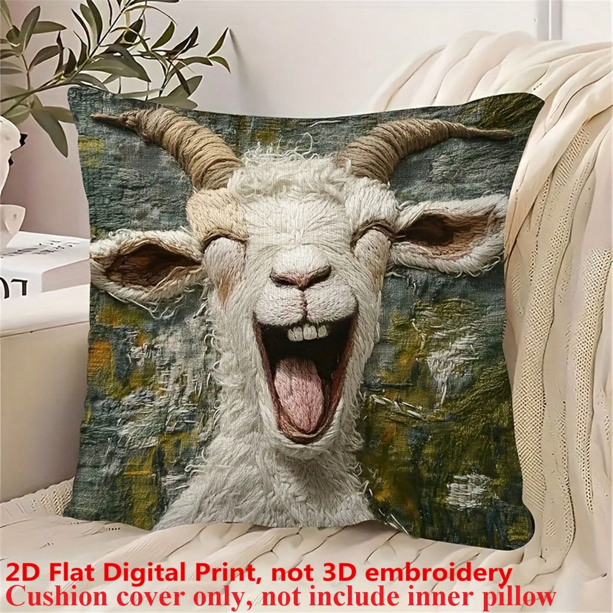 1pc Whimsical Watercolor Donkey Smile Print, Non-Embroidered, Peach Velvet Polyester Throw Pillow Cover, 45x45cm, Farmhouse Style, Zippered, Machine Washable, For Sofa And Bed Decor, No Insert