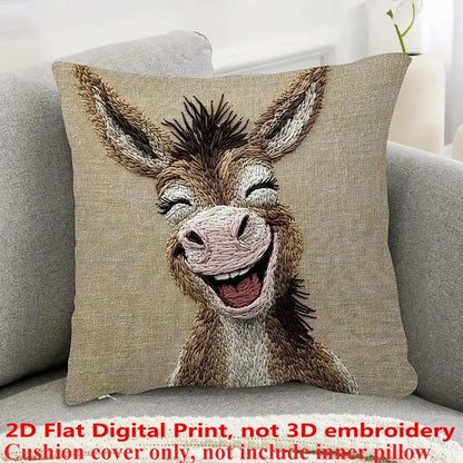 1pc Whimsical Watercolor Donkey Smile Print, Non-Embroidered, Peach Velvet Polyester Throw Pillow Cover, 45x45cm, Farmhouse Style, Zippered, Machine Washable, For Sofa And Bed Decor, No Insert