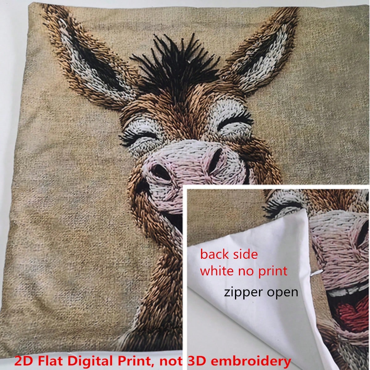 1pc Whimsical Watercolor Donkey Smile Print, Non-Embroidered, Peach Velvet Polyester Throw Pillow Cover, 45x45cm, Farmhouse Style, Zippered, Machine Washable, For Sofa And Bed Decor, No Insert