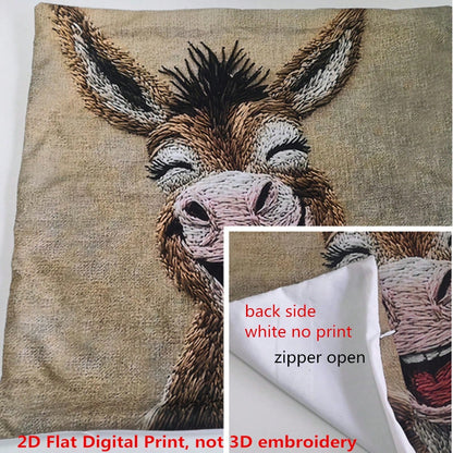 1pc Whimsical Watercolor Donkey Smile Print, Non-Embroidered, Peach Velvet Polyester Throw Pillow Cover, 45x45cm, Farmhouse Style, Zippered, Machine Washable, For Sofa And Bed Decor, No Insert