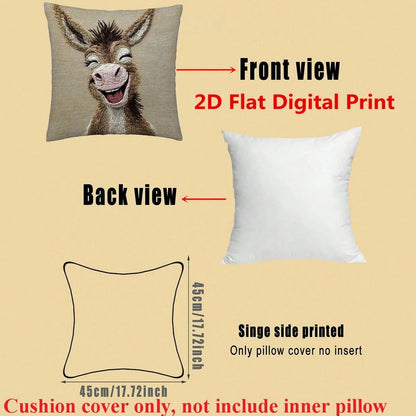1pc Whimsical Watercolor Donkey Smile Print, Non-Embroidered, Peach Velvet Polyester Throw Pillow Cover, 45x45cm, Farmhouse Style, Zippered, Machine Washable, For Sofa And Bed Decor, No Insert