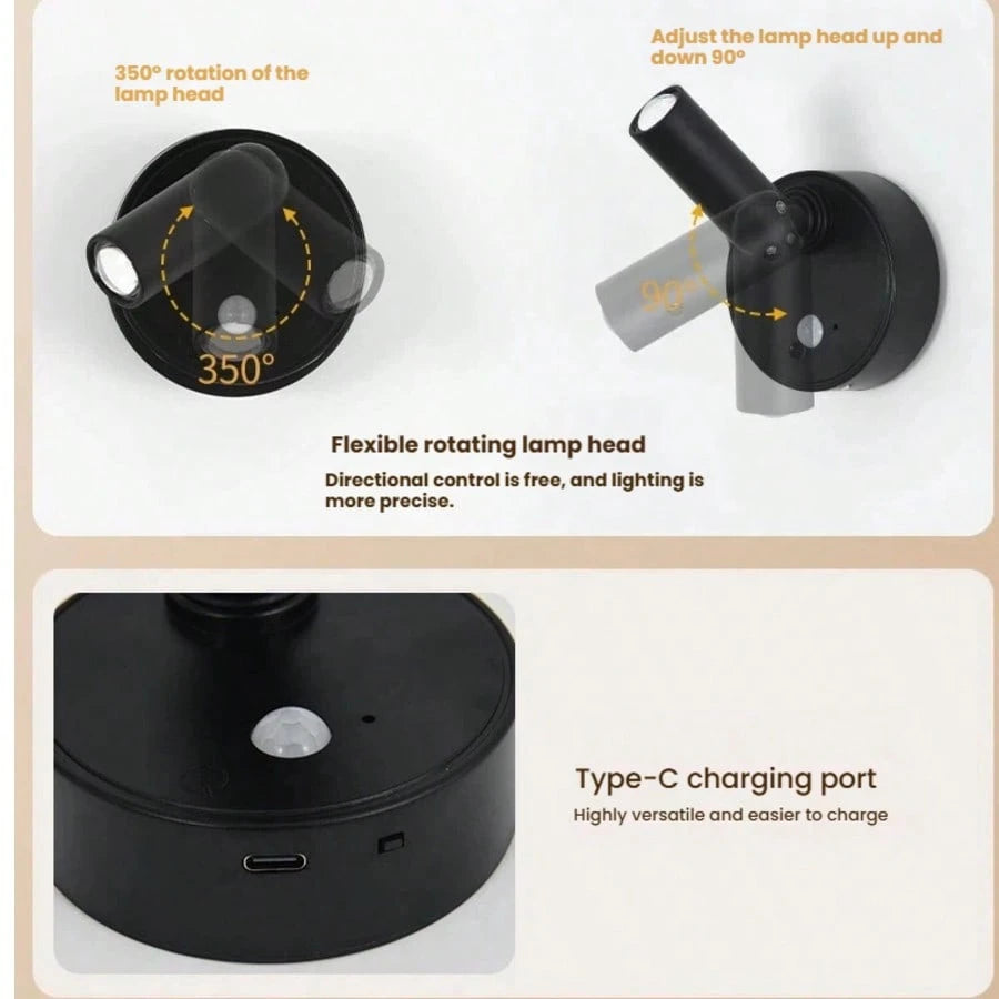 1pc Wireless Charging Magnetic Wall Lamp, Home Living Room Bedroom Bedside Light, No Drilling Required, Dimmable, Suitable For Indoor Artwork, Painting, Plant Lighting, Bedroom, Bedside Table And Entr