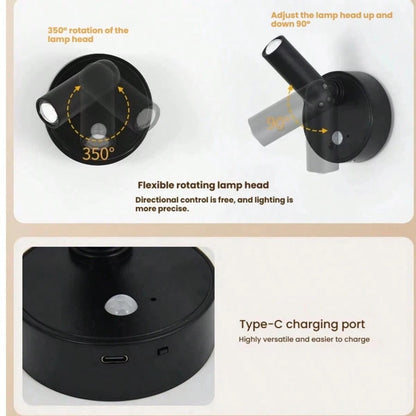 1pc Wireless Charging Magnetic Wall Lamp, Home Living Room Bedroom Bedside Light, No Drilling Required, Dimmable, Suitable For Indoor Artwork, Painting, Plant Lighting, Bedroom, Bedside Table And Entr