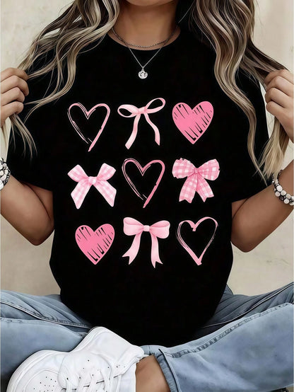 1pc Women Clothes Beach Postcard Print Cream TShirt, Cute Casual Crew Neck Summer Top, Women's Basic Tee, Lightweight Knit Fabric, For