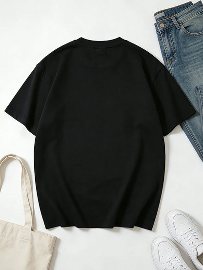 1pc Women Clothes Beach Postcard Print Cream TShirt, Cute Casual Crew Neck Summer Top, Women's Basic Tee, Lightweight Knit Fabric, For