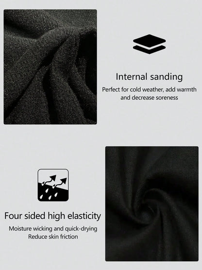 1pc Women's Autumn/Winter Thermal Lined Brushed Round Neck Black Long Sleeve Slim Fit Warm Top